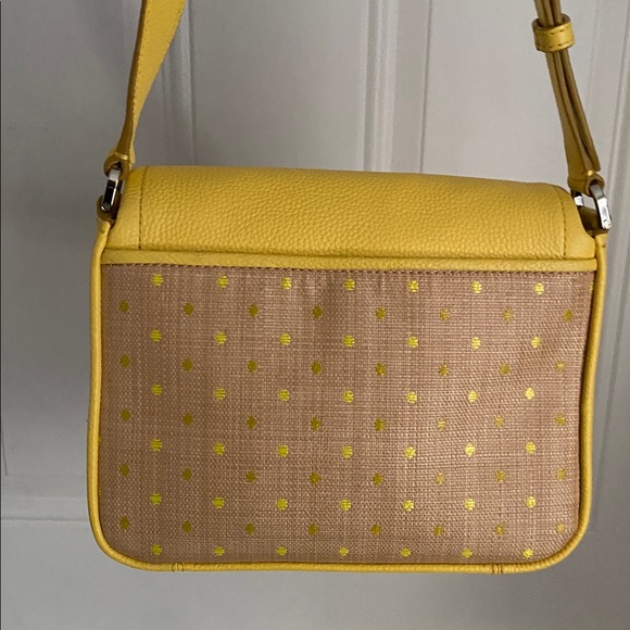 Kate Spade NY Yellow Leather 'Run Around Raffia' Dot Large Flap Crossbody Bag - Picture 3 of 17